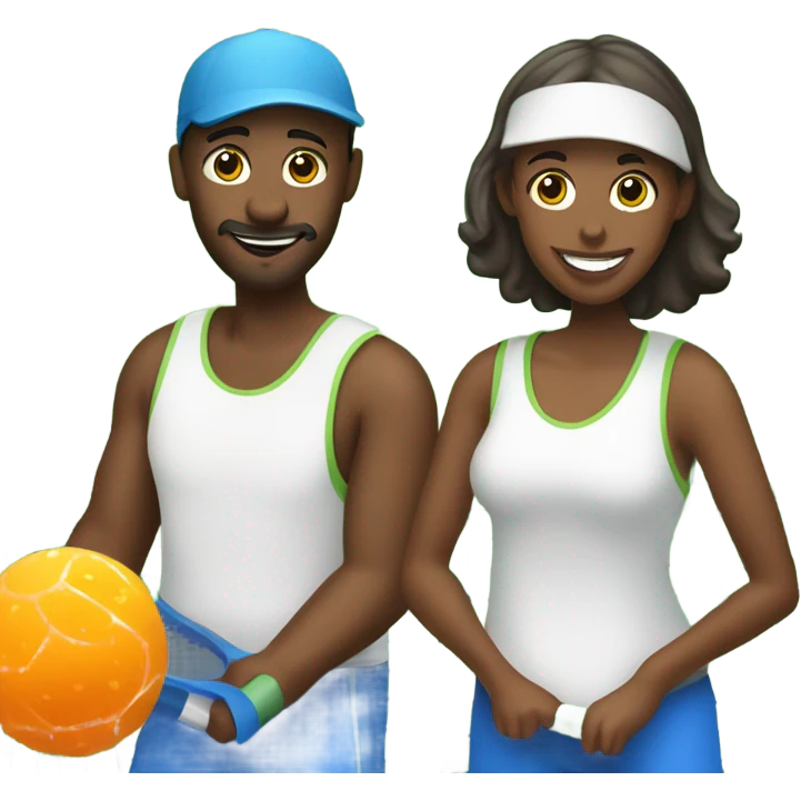 Two couples playing pickleball on pickleball court emoji