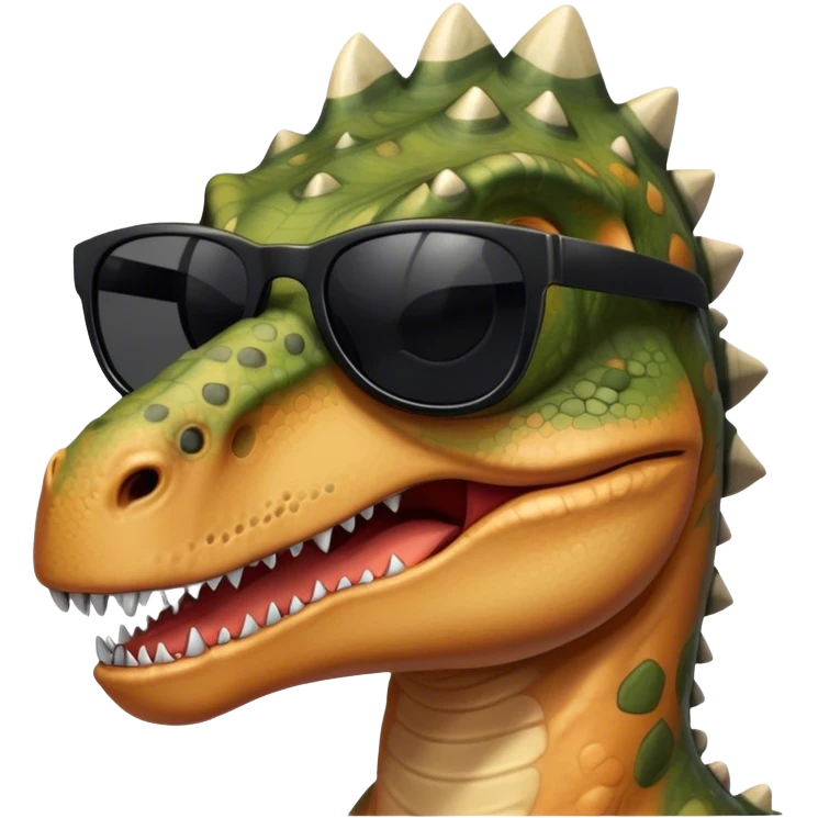 face of a dinosaur with black sunglasses on emoji