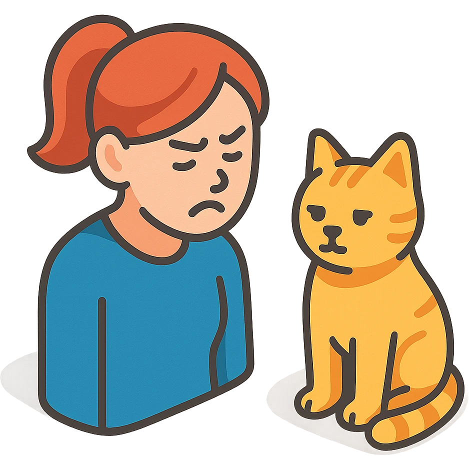 женщина и кошка. Женщина расстроена а кошка спокойна emoji