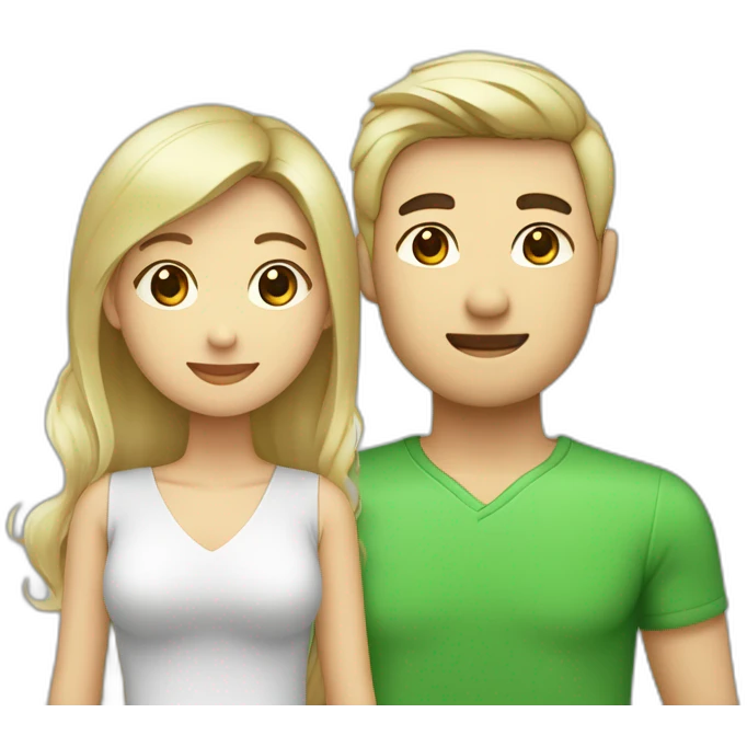 Un couple mignon composé d’un homme aux cheveux noir asiatique et d’une femme au cheuveux blond et au yeux vert emoji