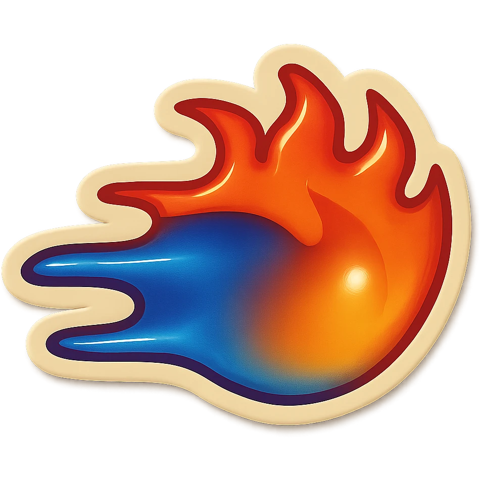 fire streak emoji stylized with motion, blue to orange gradient, dynamic and playful, like reference image emoji