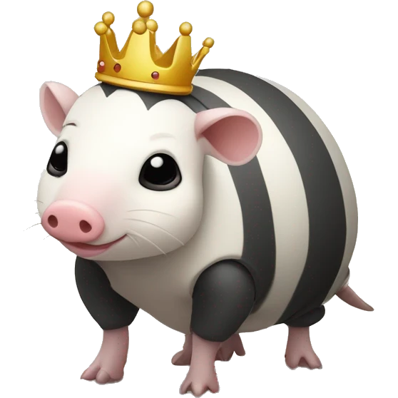 Black and white piebald chubby round armadillo pig panda centipede armadillo wearing a crown emoji