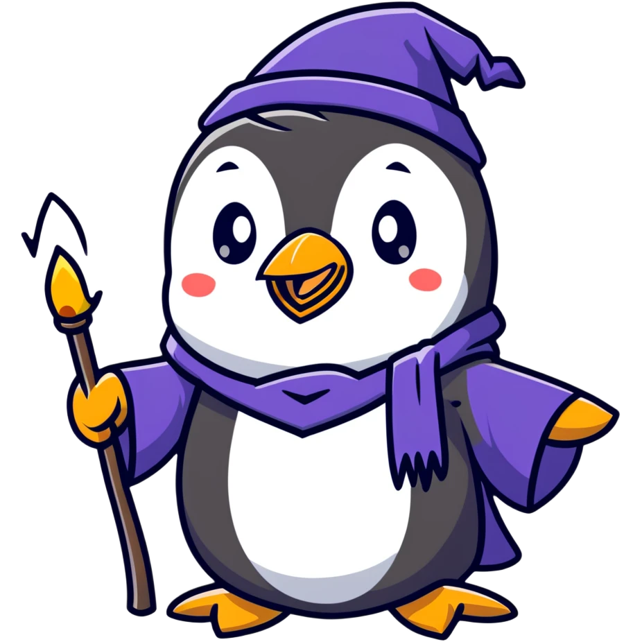 cute penguin wizard casting a spell emoji