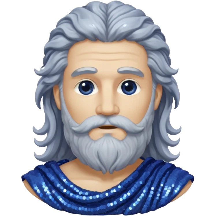 Saturn, God of Time from Roman Deities with long gray wavy hair and beard, indigo sequin toga emoji