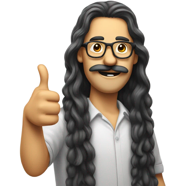 Long haired guy with big moustache and thin glasses giving a thumbs up emoji