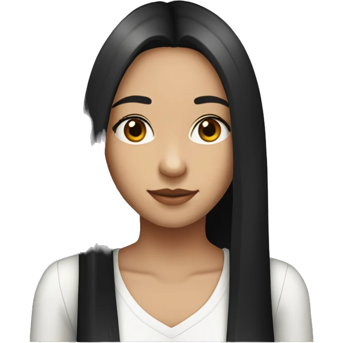 A 20years old girl with very long black straight hair, dark brown eyes, small lips,with a new order packedge emoji