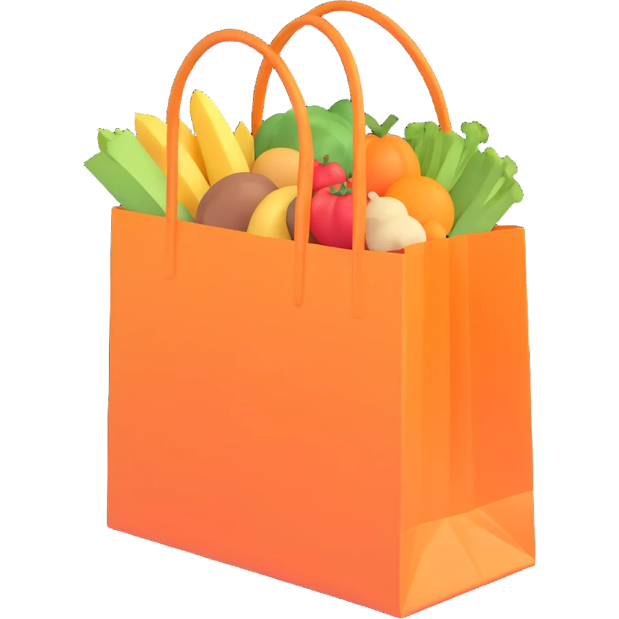 a shopping bag full of food emoji