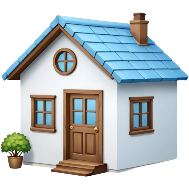 the front view of a mini house with a sky blue roof and white walls emoji
