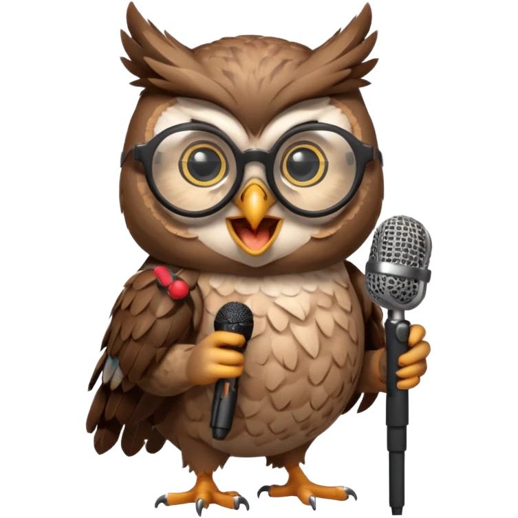 owl wearing glasses singing with microphone emoji