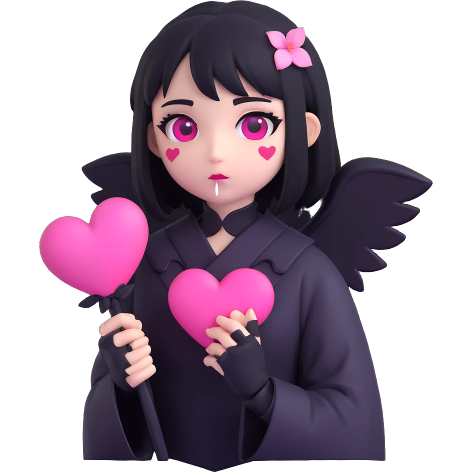 goth sakura heart, black heart with dramatic shadow, glowing pink sakura, moody and bold emoji