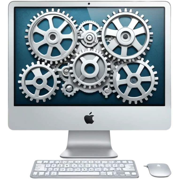 iMac computer with gears on the screen emoji