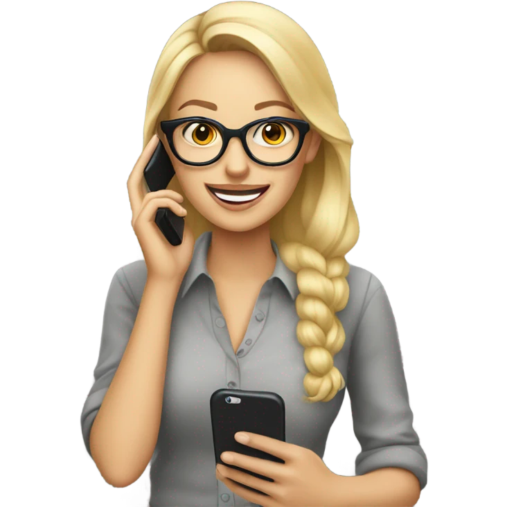 Beautiful Blonde woman wearing glasses calling on cell phone emoji