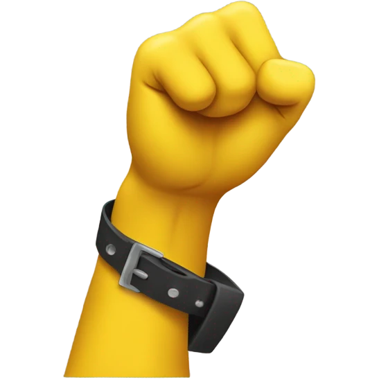 Yellow hand holding belt between fist emoji