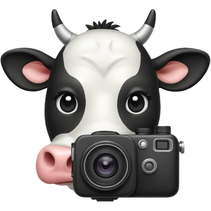 cartoon cow's head with camera emoji
