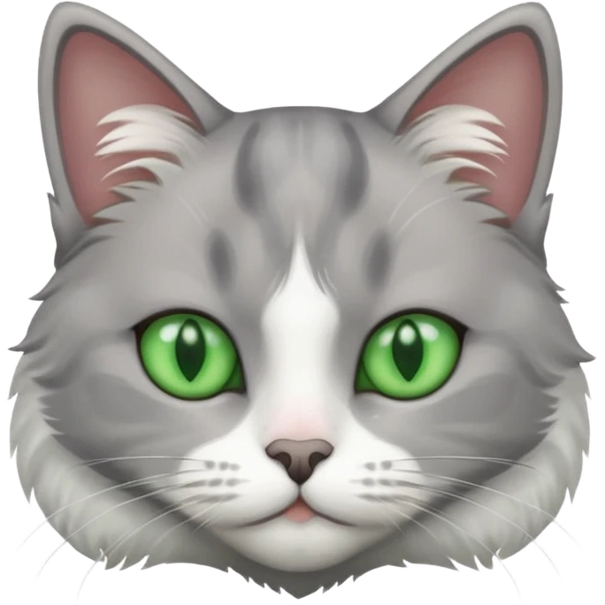 Grey and white cat with green eyes emoji