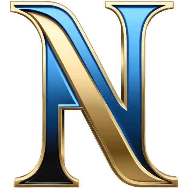 Bold Black-Blue-White-Gold Font Letter “N” emoji