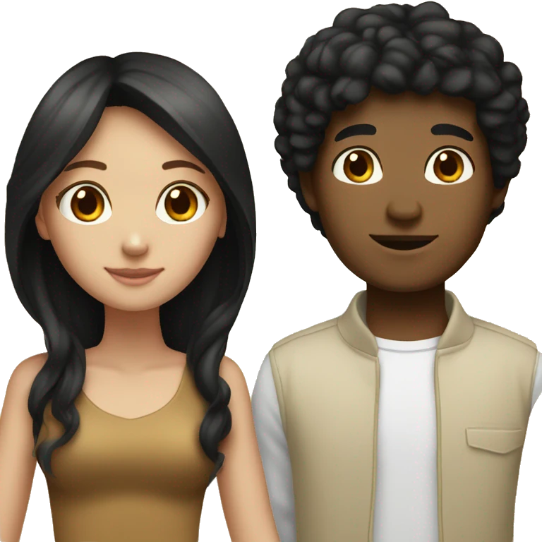 tan, long hair girl and white boy, black hair couple emoji
