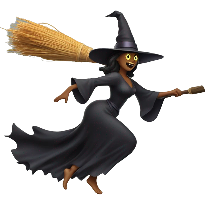 halloween goddess witch sprinting, with a large stride and arms outstretched, broom emoji