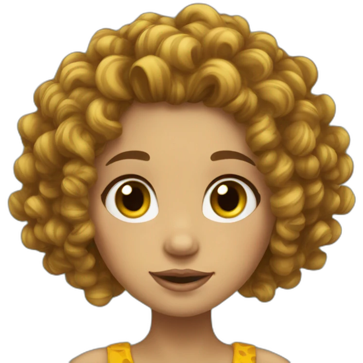 Girl curly brozn hair déguisement girafe emoji