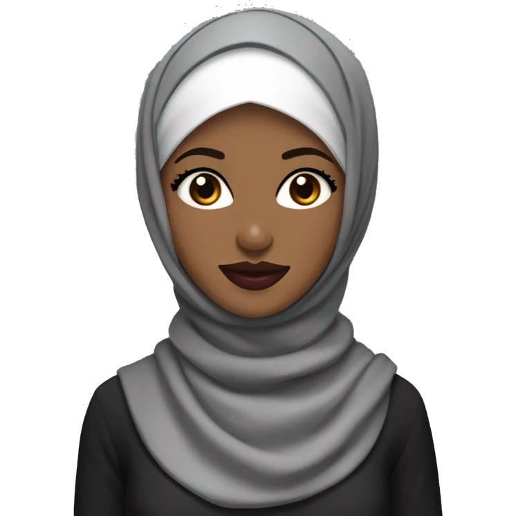 Brown skinned hijabi with eyelashes and big dark red lips wearing a black hijab with grey headphones on her head emoji