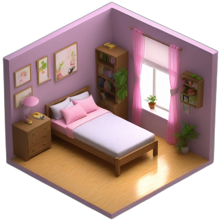 isometric-3d-cute-small-bedroom-teen-girl-interior emoji