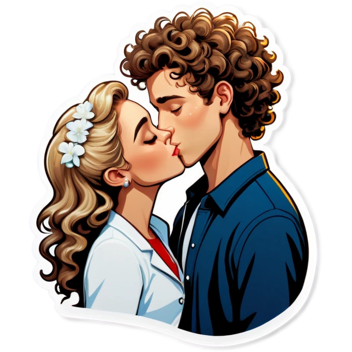 latina brown haired girl kissing white boy blonde curly hair emoji