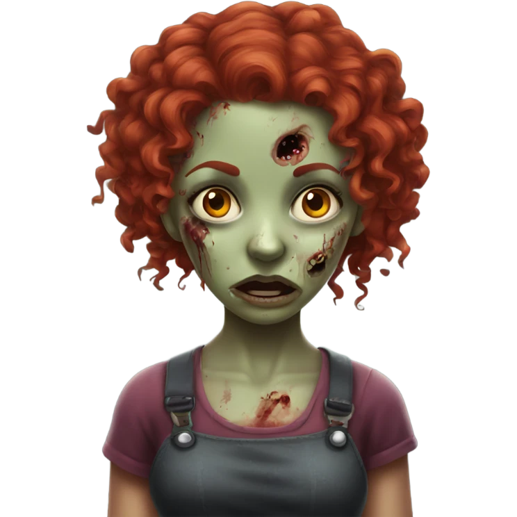 Zombie girl , red curly hair ,with hands emoji