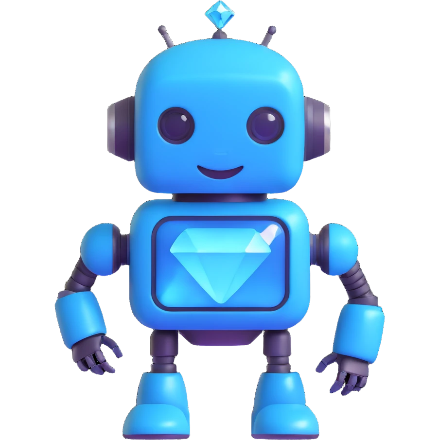 smiling robot and a large blue diamond with glowing effects emoji