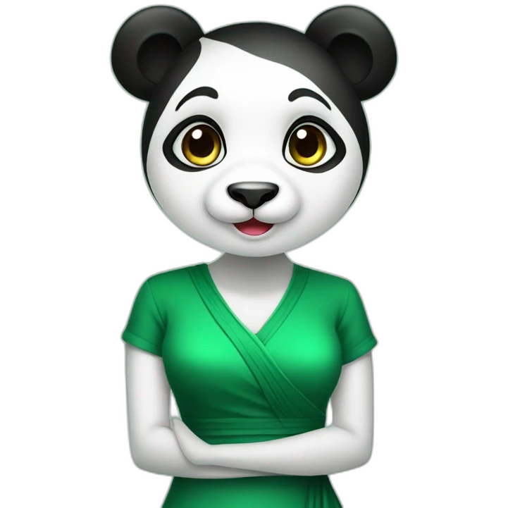 beatiful panda in stylish female green dress emoji