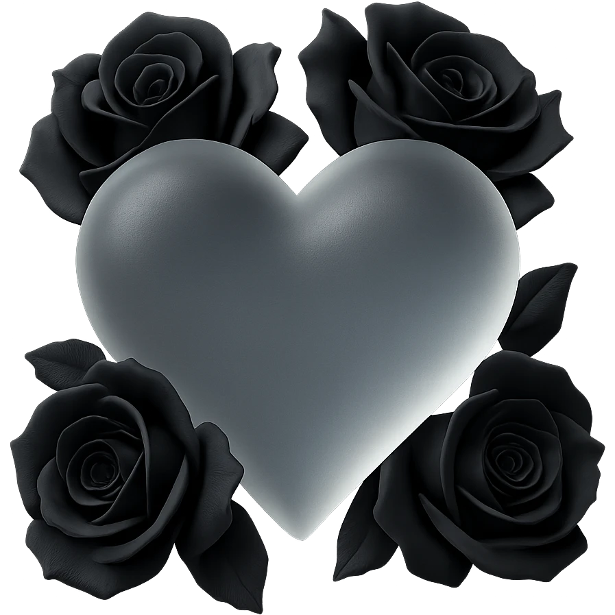 Add black gothic roses around the silver goth heart, keep the matte glass style, no background emoji