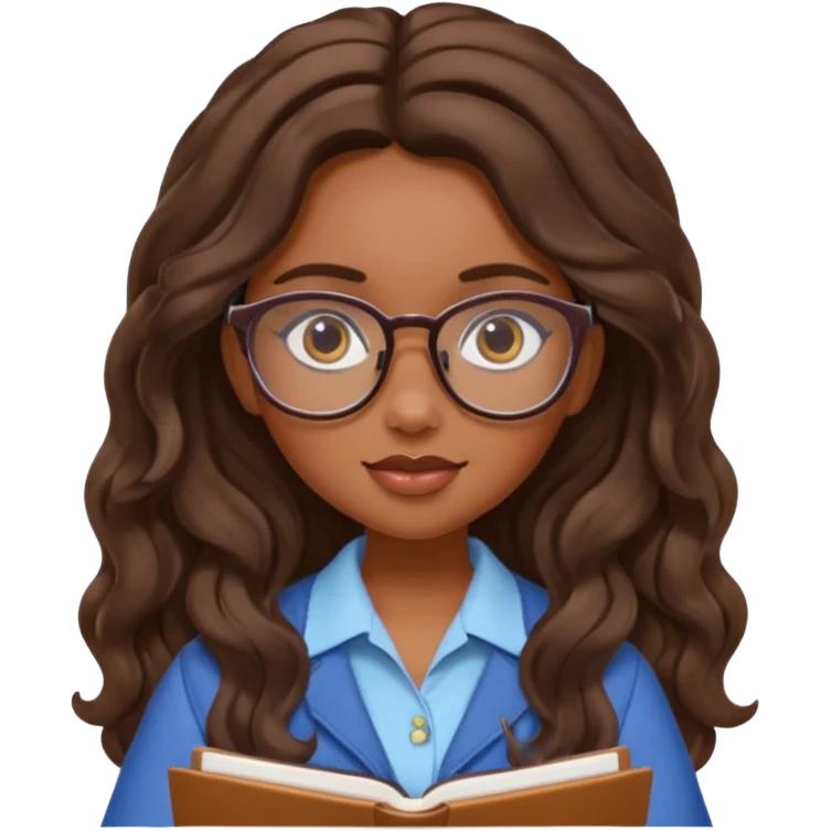 a pretty bratz brown girl with long wavy hair studying emoji