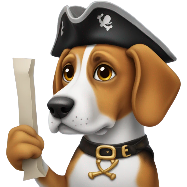 Beagle holding a sign that says “BET” that looks like a pirate emoji