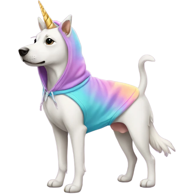 dog wearing a unicorn hoodie emoji