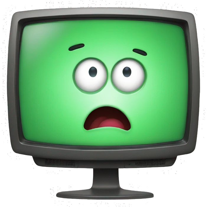 A green tv with a white screen and a shocked face on the screen emoji