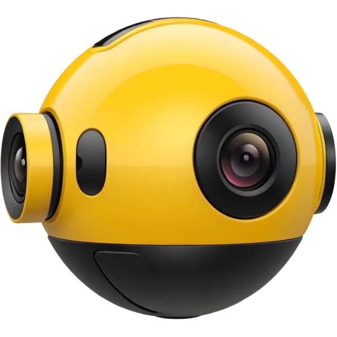 Insta360 camera emoji, side view, yellow with black accents, clean and bold emoji