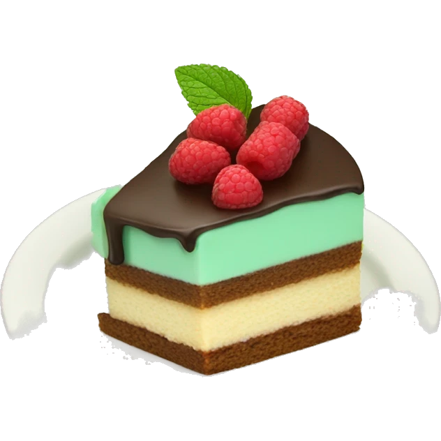a piece of cake with a mint leaf emoji