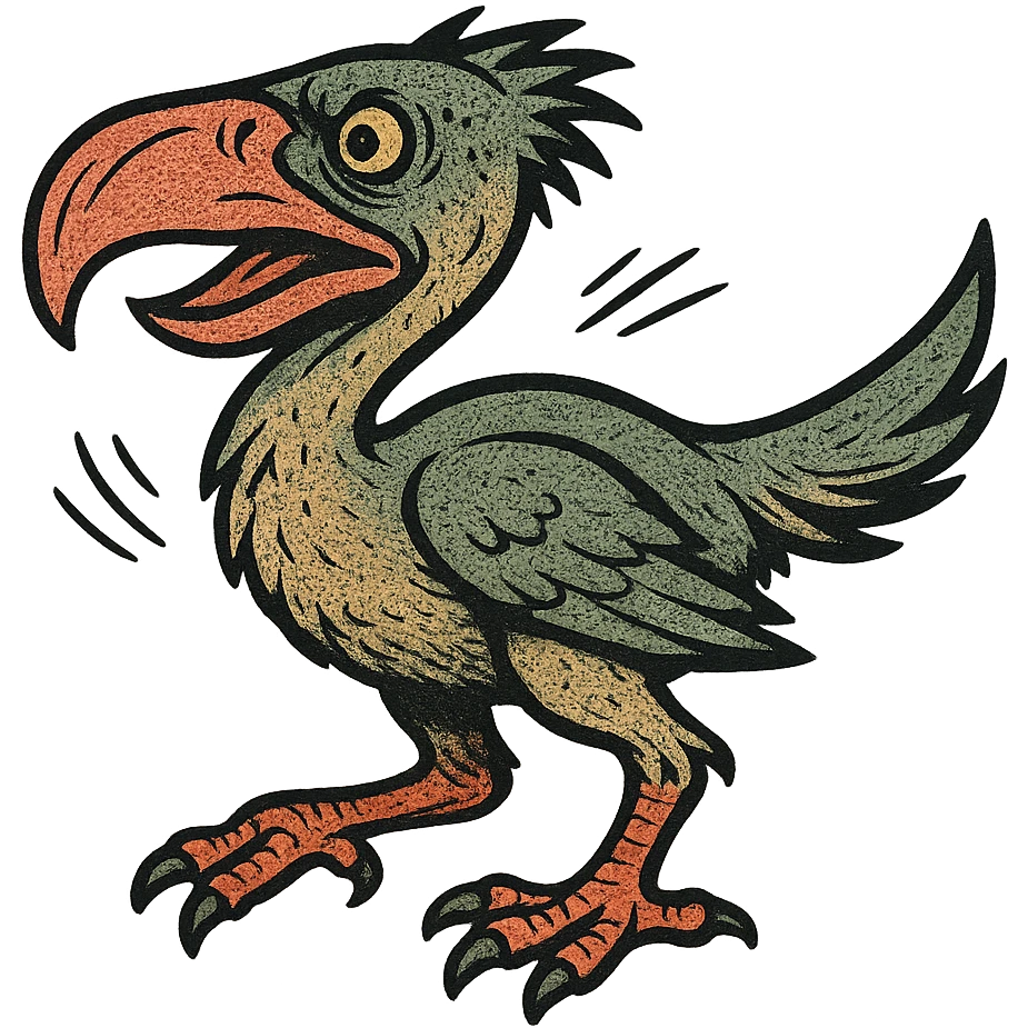 an insignia for a flag: a strange alien bird creature, somewhat resembling a prehistoric phorusrhacos,
 emoji