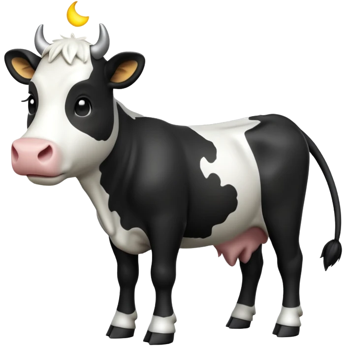 cinematic-[cow]-realistic-full-body-standing-emoji,-tail-flicking-lazily,-head-tilted-dramatically,-sleek-[black and white]-fur,-simplified-yet-realistic-focused-features,-highly-detailed,-glowing-with-an-almost-sarcastic-glow emoji