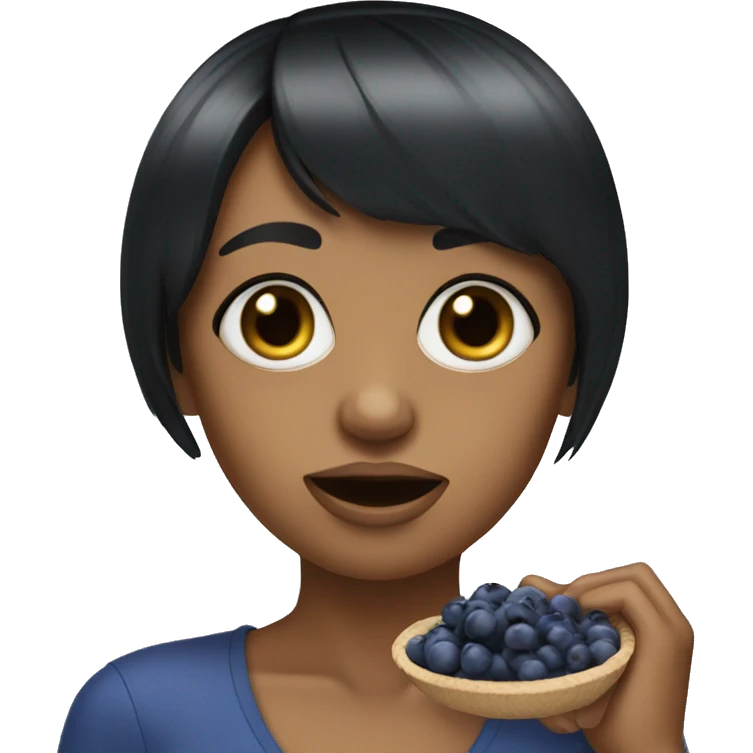 tan girl with short black bangs eating blueberries emoji