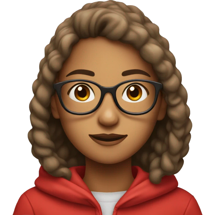 magui, girl in a red long-neck hoodie, wearing glasses emoji