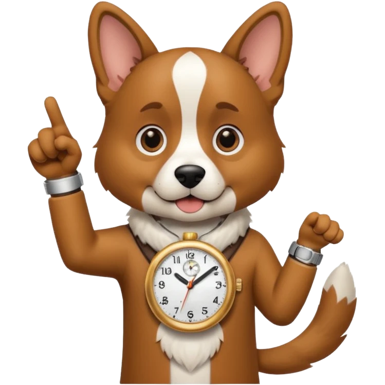 Dog wearing a watch and point to it emoji