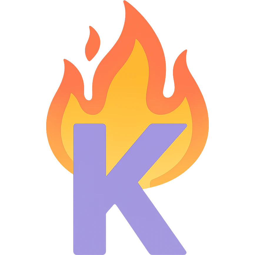 full color letter 'K' with intense animated-looking flames conveying a sense of exasperation emoji