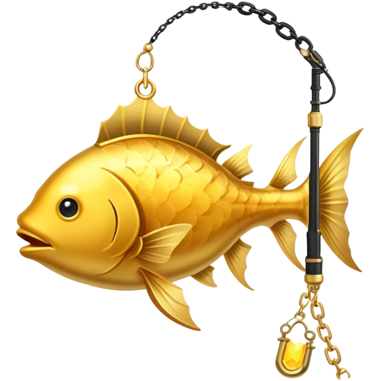 black magical fishing rod with gold chains and gold aura fishing a gold anglerfish emoji