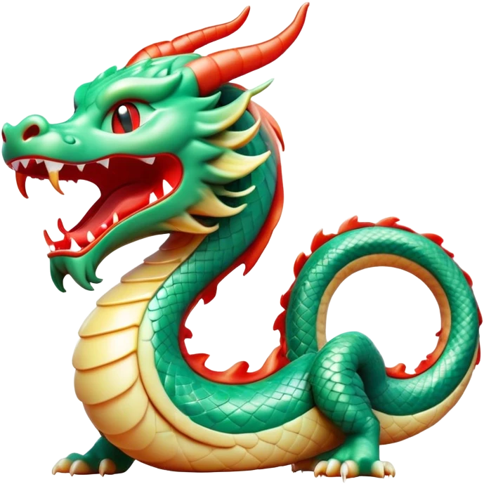 Cinematic Cute Yawning Chinese Serpent Dragon Portrait Emoji, Head gently inclined with a dramatic, wide-open yawn, revealing an elegantly elongated body with softly glowing jade and vermilion scales, enriched by subtle, ethereal cloud and ripple motifs; rendered with authentic detail and delicate natural light, high shine, relaxed yet wise, styled with a dash of ancient mystique, soft glowing outline, capturing the essence of a drowsy but venerable celestial dragon ready to drift into a serene, timeless slumber! emoji