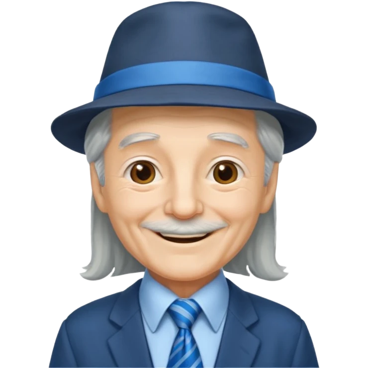 elderly long grey hair, wearing Blue Neckties and a Hat emoji