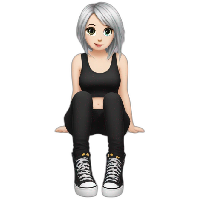 Full body curvy emo girl sits on the floor черная юбка белые трусики рваные полосатые чулки emoji