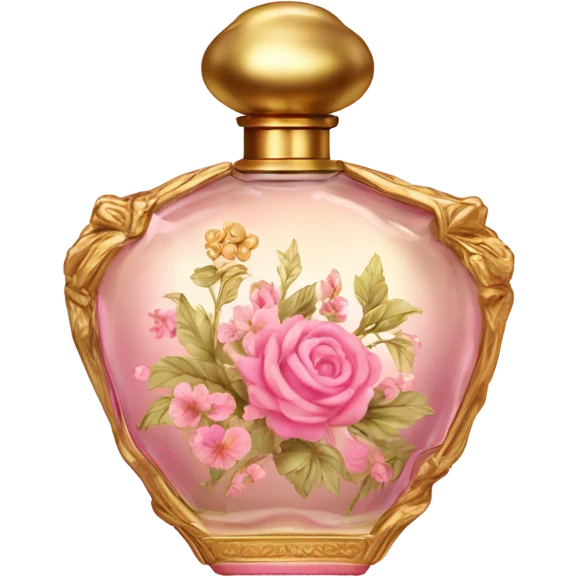 Gold and pink vintage French style perfume bottle with flowers  emoji