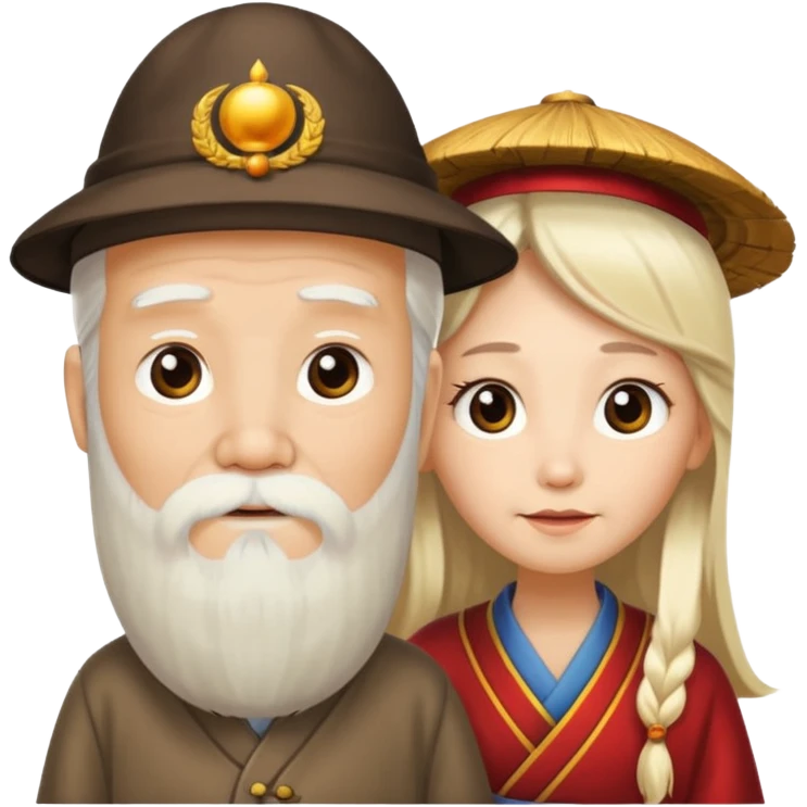 wise chinese old man with long beard and blond woman emoji