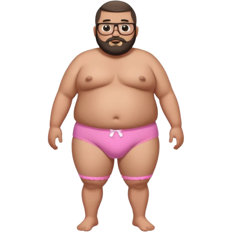 A full body standing, morbidly obese, fat, shirtless mexican guy in his pink and white heart underwear with a buzzcut, a beard, and glasses emoji