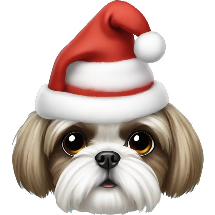 Shih tzu with a Christmas hat emoji